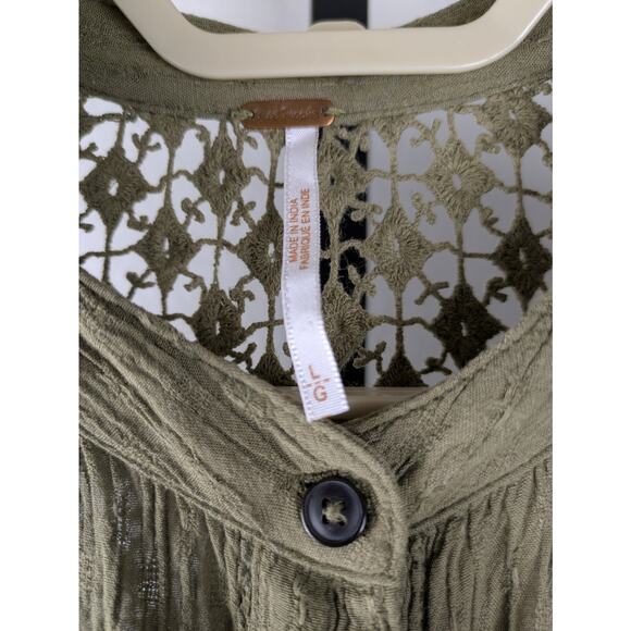Free People The Best Crochet Button Down Shirt oversized Olive Green - Picture 4 of 8